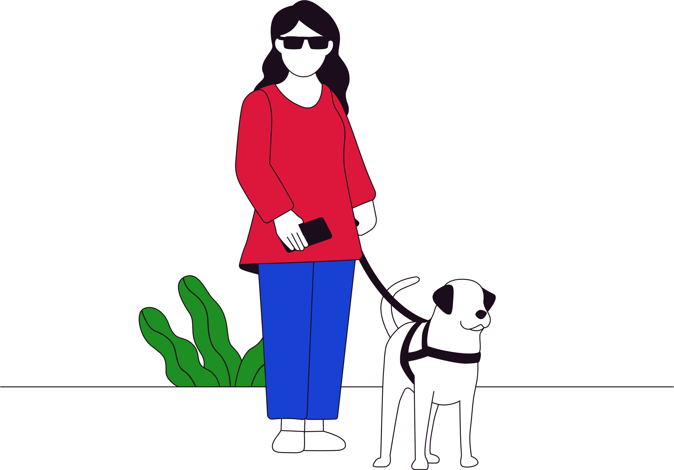 Person with visual impairment and guide dog, representing accessibility for people with disabilities